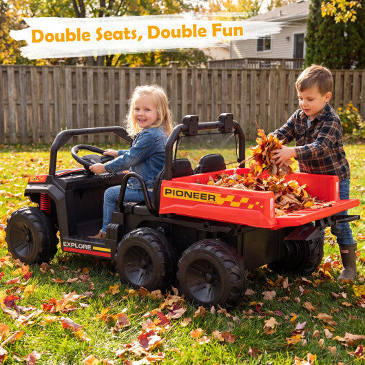24V 2-Seater Kids Ride on Dump Truck 4WD with Electric Dump Bed and Lights-Red - Color: Red LuxuryLifeWay Online Store