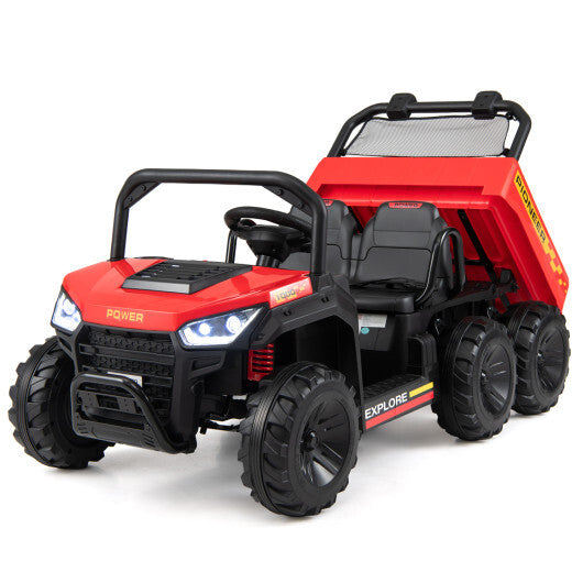 24V 2-Seater Kids Ride on Dump Truck 4WD with Electric Dump Bed and Lights-Red - Color: Red LuxuryLifeWay Online Store