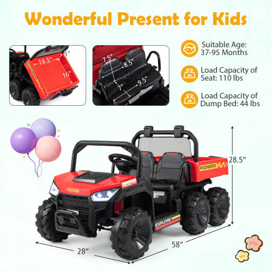 24V 2-Seater Kids Ride on Dump Truck 4WD with Electric Dump Bed and Lights-Red - Color: Red LuxuryLifeWay Online Store