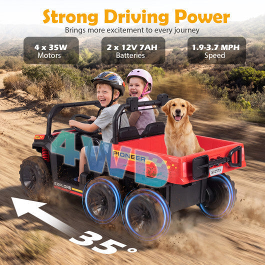 24V 2-Seater Kids Ride on Dump Truck 4WD with Electric Dump Bed and Lights-Red - Color: Red LuxuryLifeWay Online Store