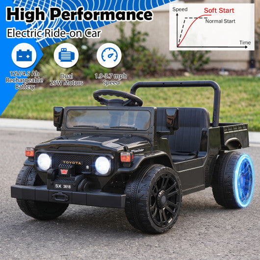 12V Electric Ride On Truck with Dump Bed and Music Licensed Toyota-Black - Color: Black LuxuryLifeWay Online Store