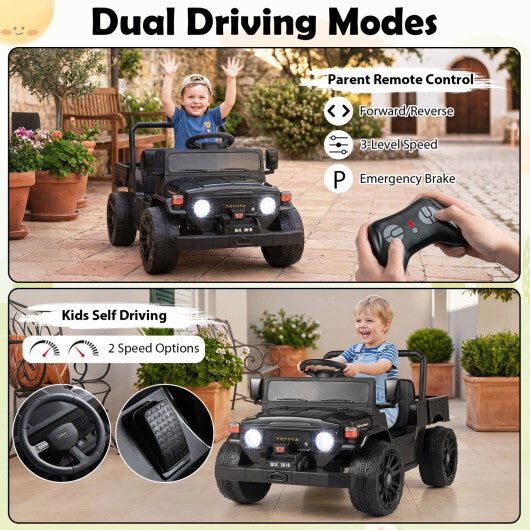 12V Electric Ride On Truck with Dump Bed and Music Licensed Toyota-Black - Color: Black LuxuryLifeWay Online Store