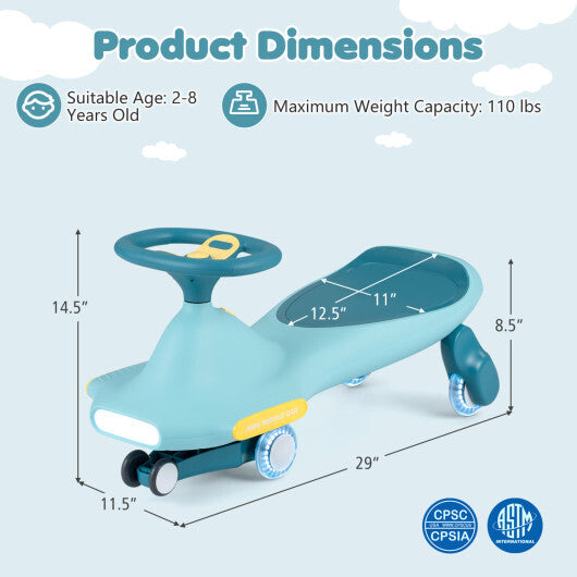 Wiggle Car for Kids with LED Flashing Wheels for Indoor Outdoor Play-Blue LuxuryLifeWay Online Store