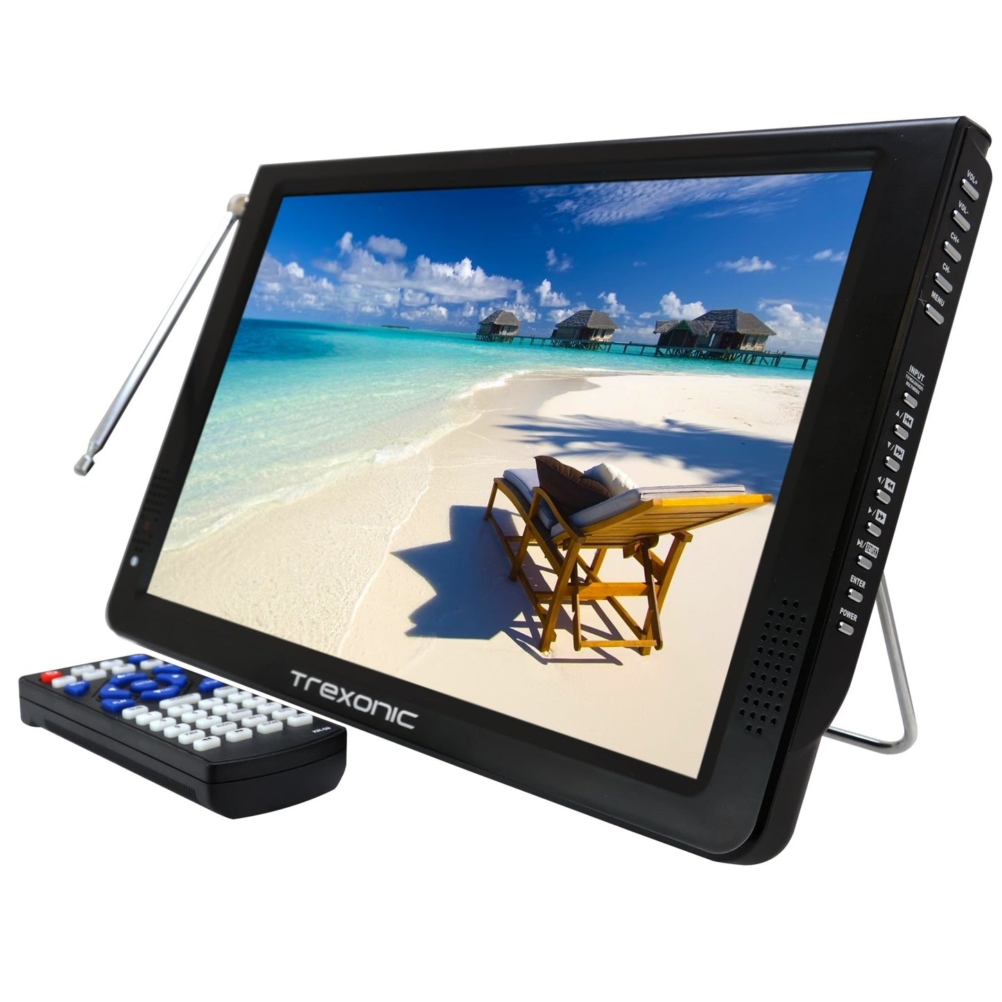 Trexonic Ultra Lightweight Rechargeable Widescreen 12" LED Portable TV with HDMI, SD, MMC, USB, VGA, Headphone Jack, AV Inputs and Output and Built-in Digital Tuner and Detachable Antenna LuxuryLifeWay Online Store