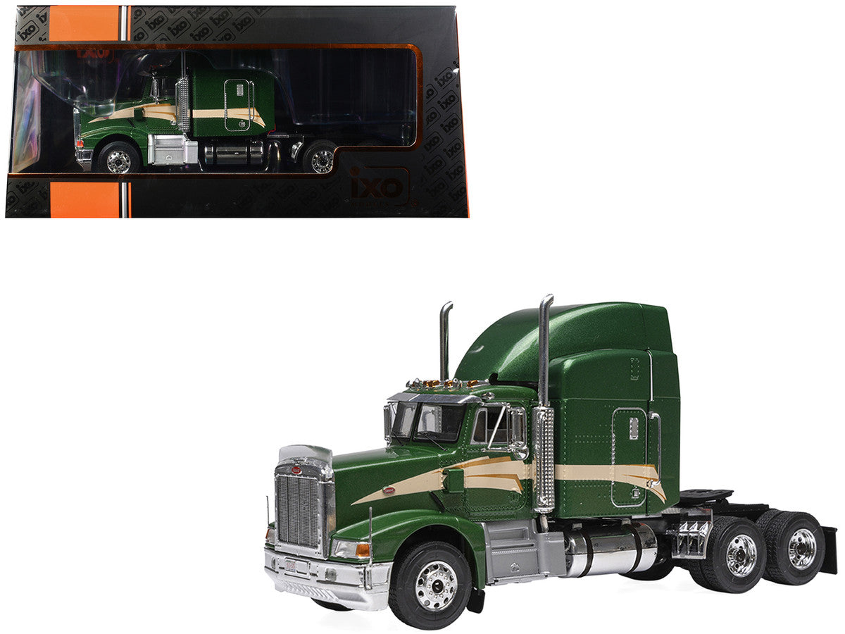 1998 Peterbilt 377 A/E Truck Tractor Green Metallic with Beige Stripes 1/43 Diecast Model by IXO Models LuxuryLifeWay Online Store