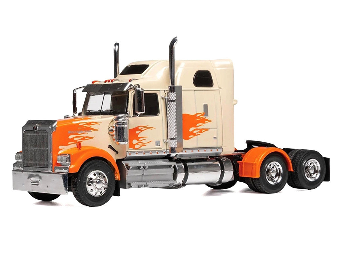 2000 Western Star 4900 Truck Tractor Cream with Orange Flames 1/43 Diecast Model Car by IXO Models LuxuryLifeWay Online Store
