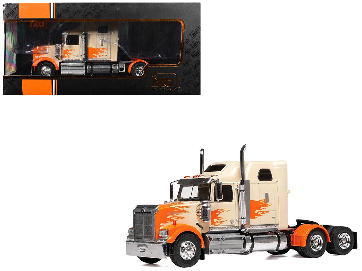 2000 Western Star 4900 Truck Tractor Cream with Orange Flames 1/43 Diecast Model Car by IXO Models LuxuryLifeWay Online Store