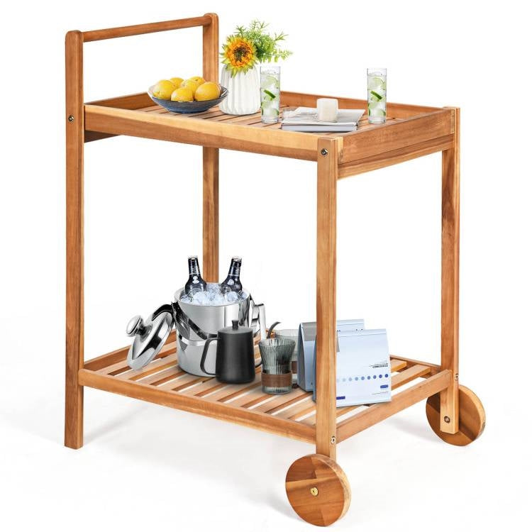 Solid Wood Rolling Serving Cart Kitchen Island with Bottom Shelf LuxuryLifeWay Online Store