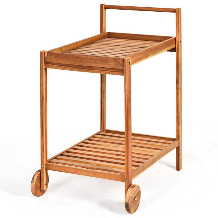 Solid Wood Rolling Serving Cart Kitchen Island with Bottom Shelf LuxuryLifeWay Online Store