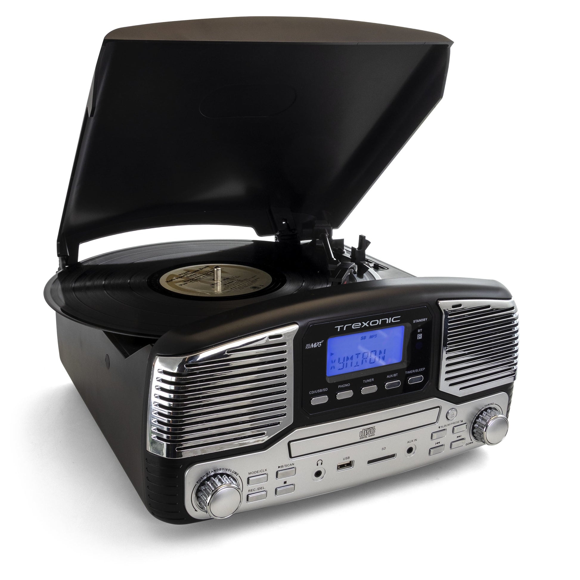 Trexonic Retro Wireless Bluetooth, Record and CD Player in Black LuxuryLifeWay Online Store