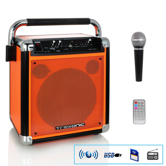 Trexonic Wireless Portable Party Speaker with USB Recording, FM Radio & Microphone, Orange LuxuryLifeWay Online Store