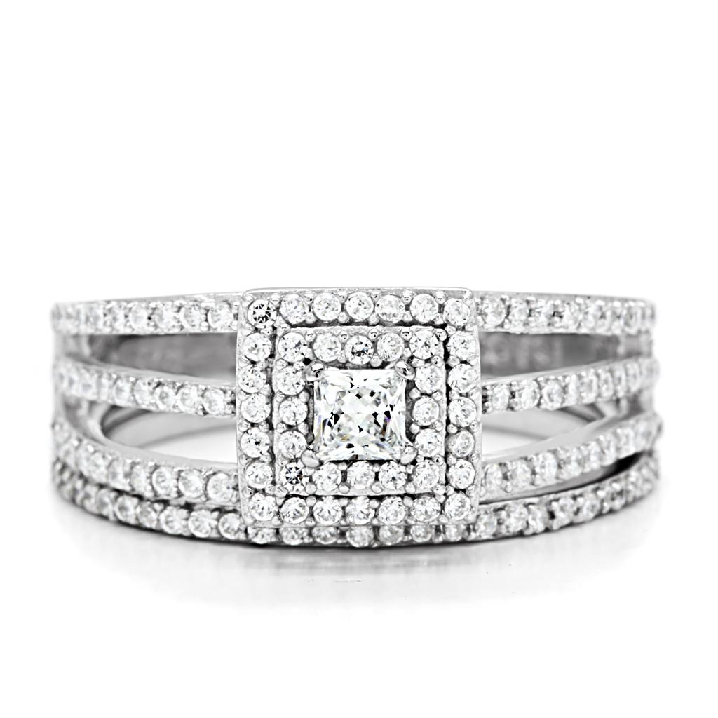 TS003 - Rhodium 925 Sterling Silver Ring with AAA Grade CZ  in Clear LuxuryLifeWay Online Store