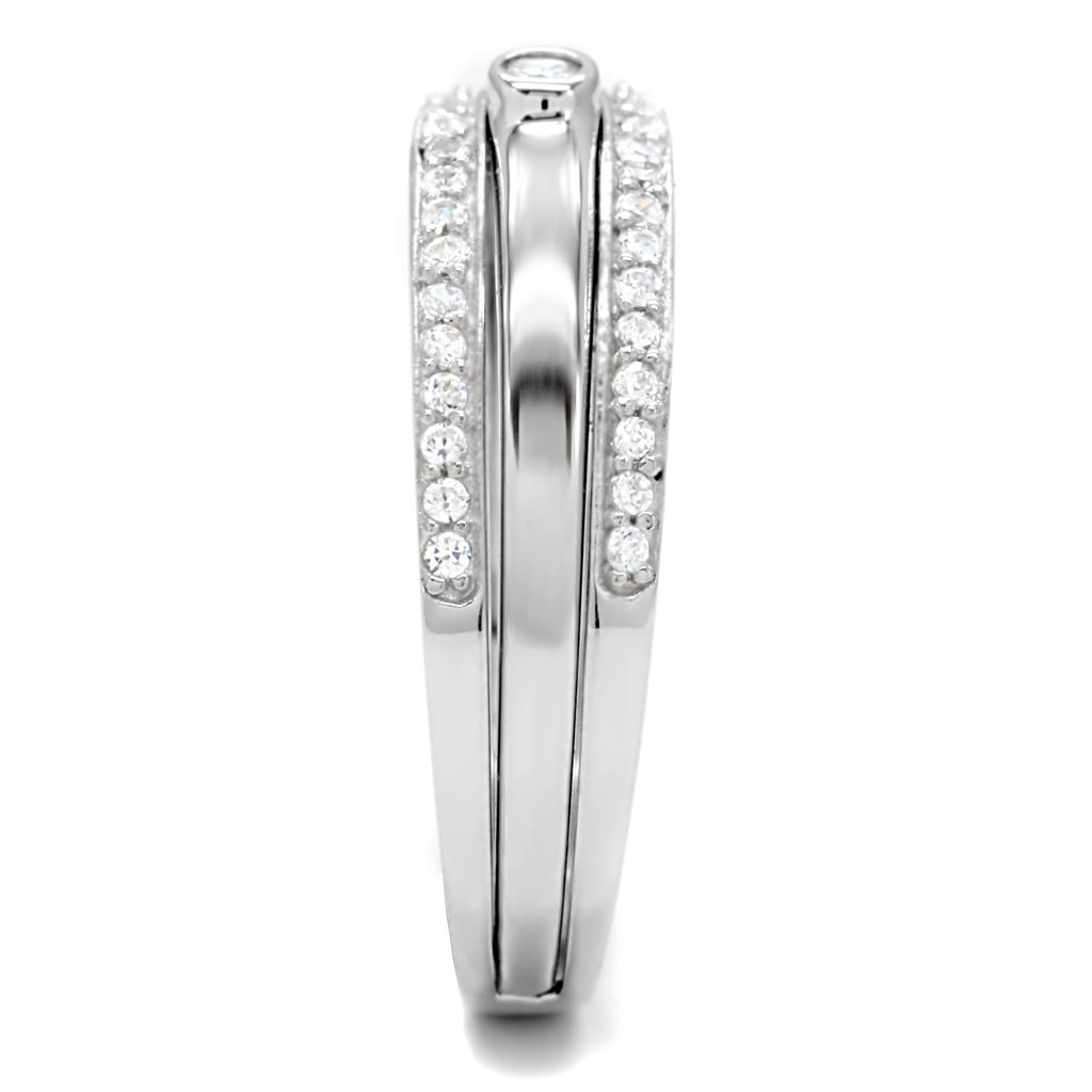 TS013 - Rhodium 925 Sterling Silver Ring with AAA Grade CZ  in Clear LuxuryLifeWay Online Store