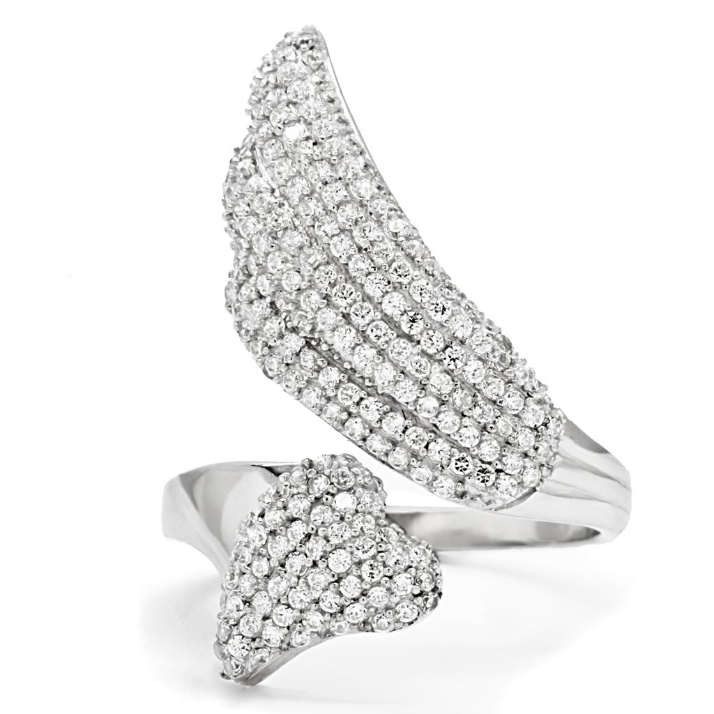 TS014 - Rhodium 925 Sterling Silver Ring with AAA Grade CZ  in Clear LuxuryLifeWay Online Store