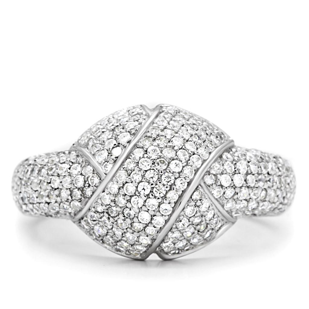 TS016 - Rhodium 925 Sterling Silver Ring with AAA Grade CZ  in Clear LuxuryLifeWay Online Store