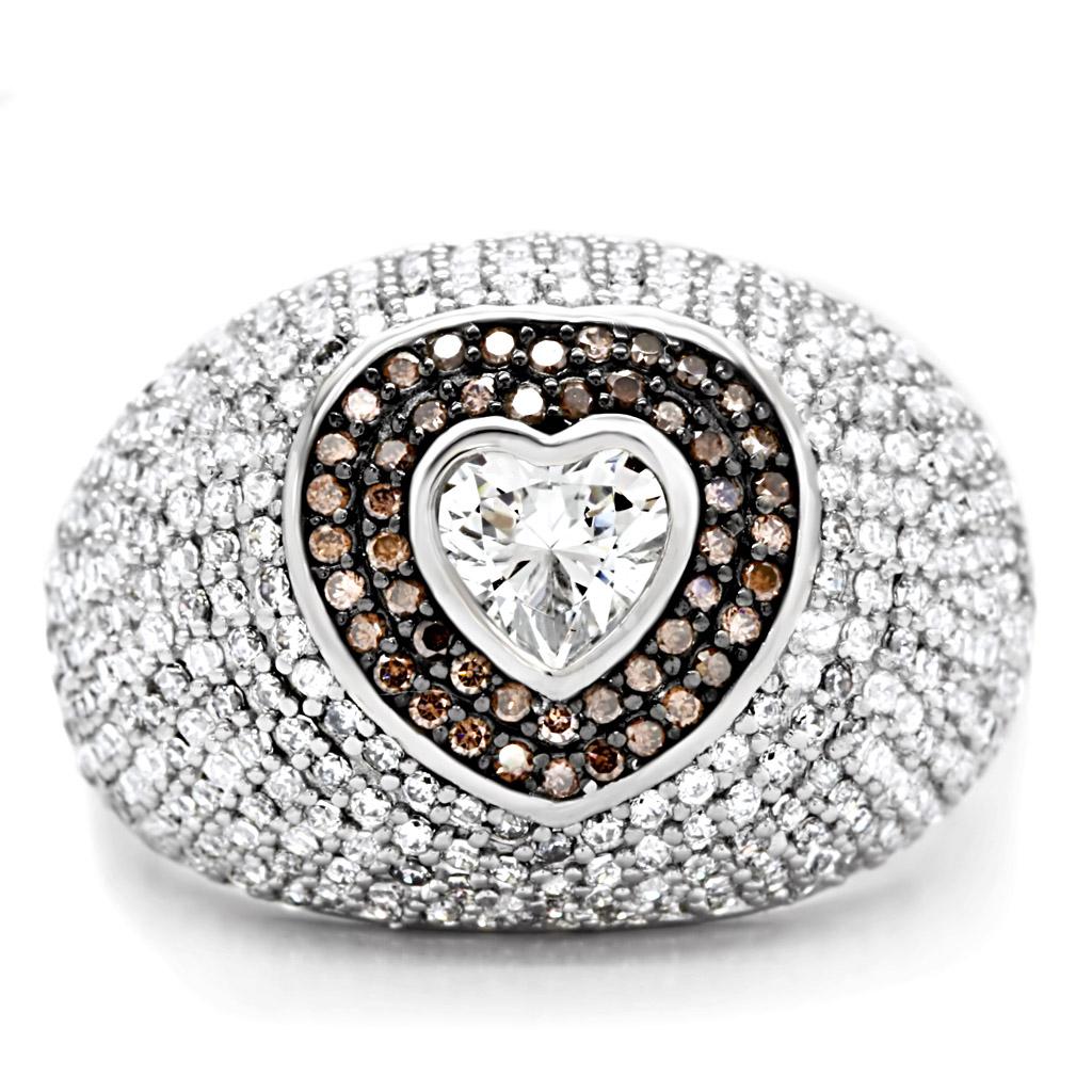 TS022 - Rhodium + Ruthenium 925 Sterling Silver Ring with AAA Grade CZ  in Brown LuxuryLifeWay Online Store