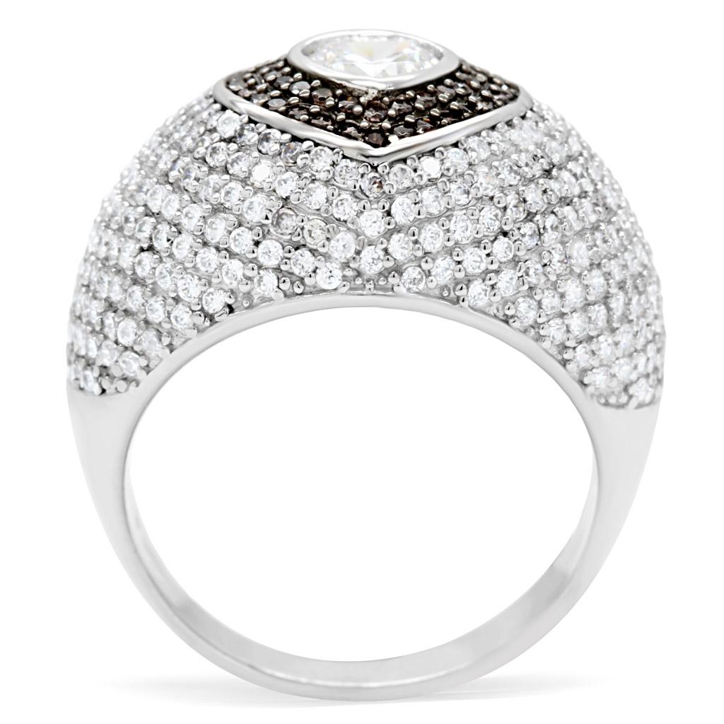 TS022 - Rhodium + Ruthenium 925 Sterling Silver Ring with AAA Grade CZ  in Brown LuxuryLifeWay Online Store