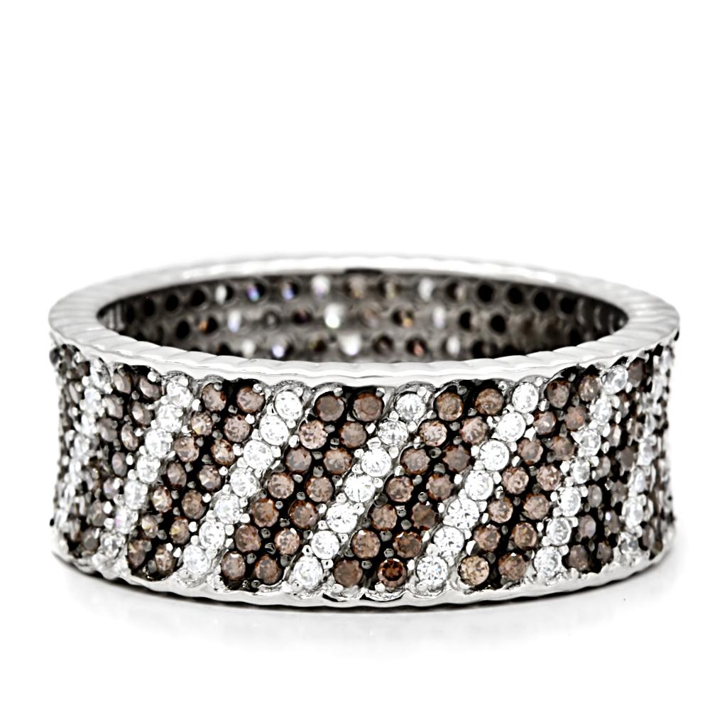 TS023 - Rhodium + Ruthenium 925 Sterling Silver Ring with AAA Grade CZ  in Brown LuxuryLifeWay Online Store