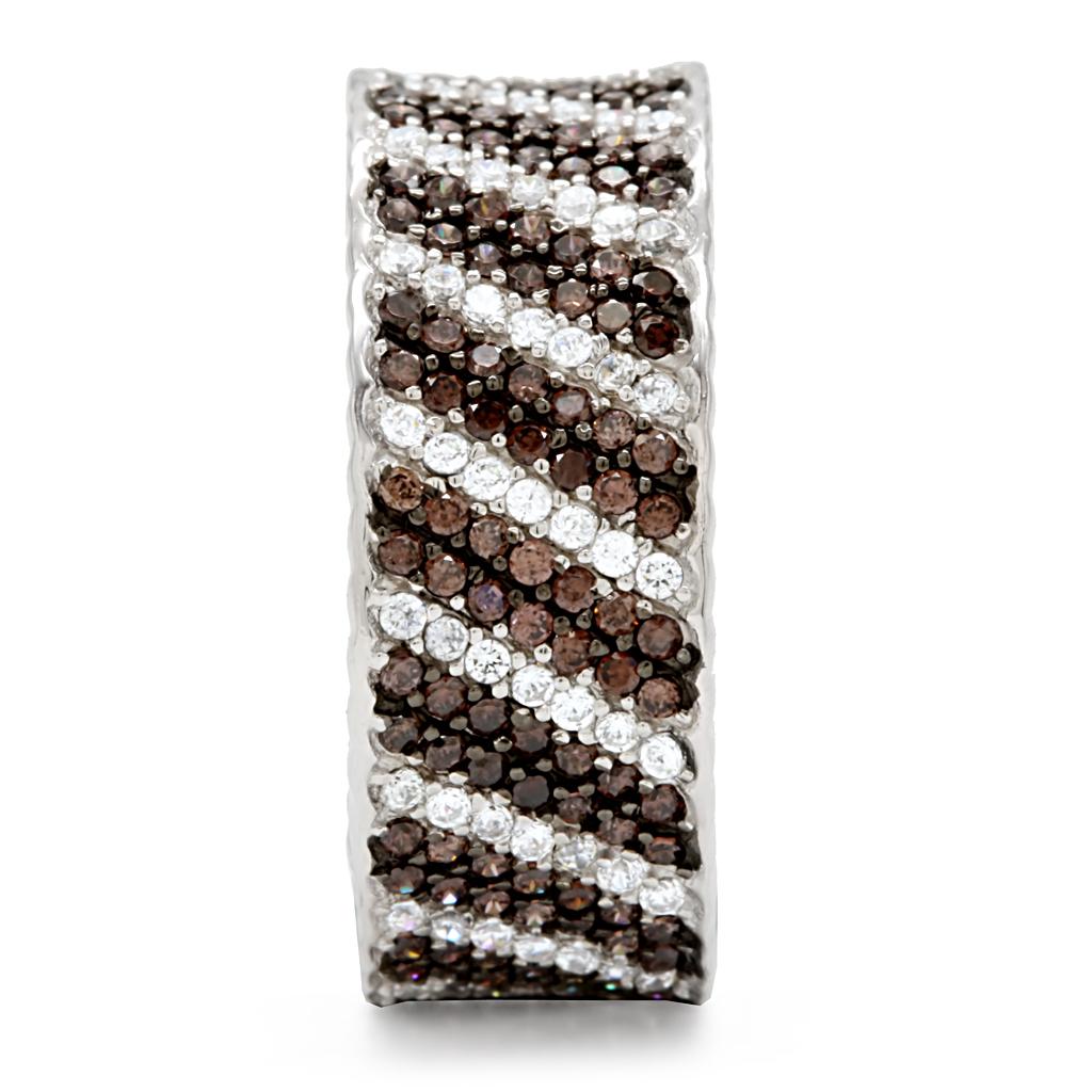 TS023 - Rhodium + Ruthenium 925 Sterling Silver Ring with AAA Grade CZ  in Brown LuxuryLifeWay Online Store