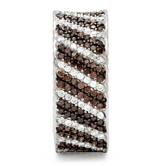TS023 - Rhodium + Ruthenium 925 Sterling Silver Ring with AAA Grade CZ  in Brown LuxuryLifeWay Online Store
