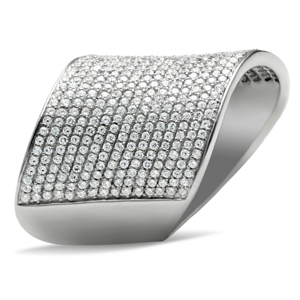 TS027 - Rhodium 925 Sterling Silver Ring with AAA Grade CZ  in Clear LuxuryLifeWay Online Store