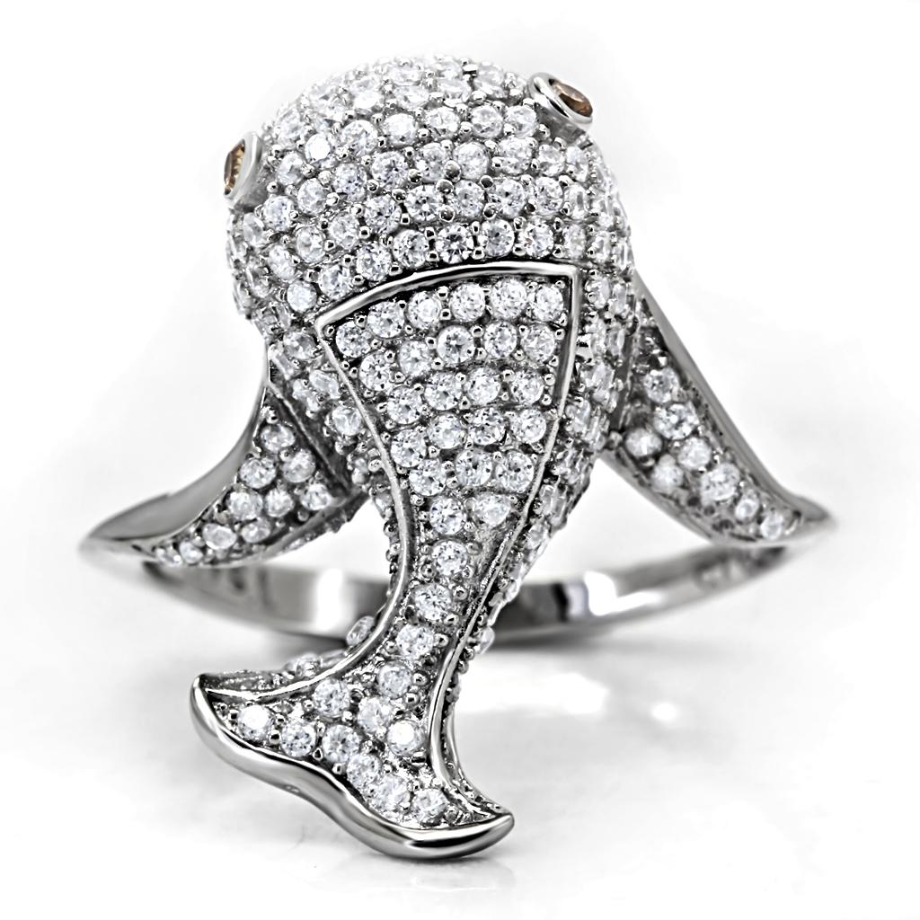TS031 - Rhodium 925 Sterling Silver Ring with AAA Grade CZ  in Brown LuxuryLifeWay Online Store
