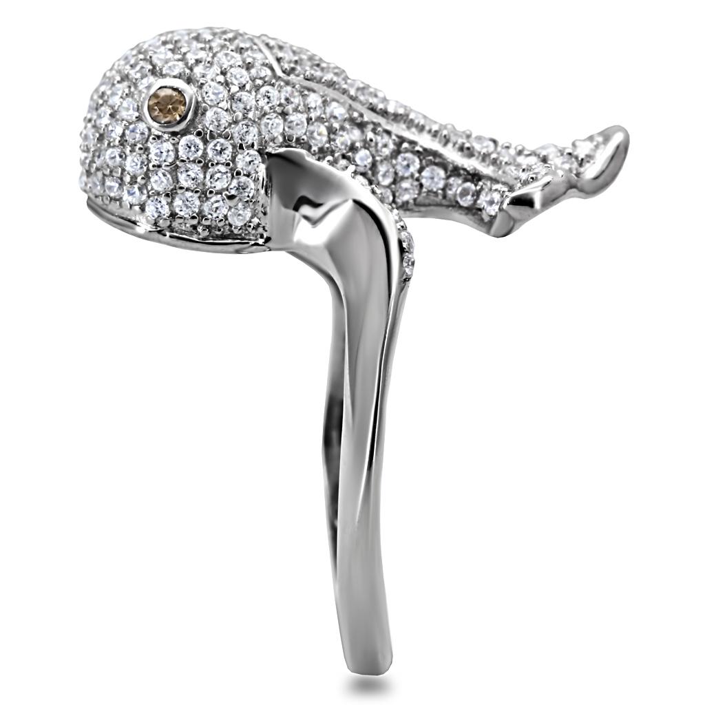 TS031 - Rhodium 925 Sterling Silver Ring with AAA Grade CZ  in Brown LuxuryLifeWay Online Store