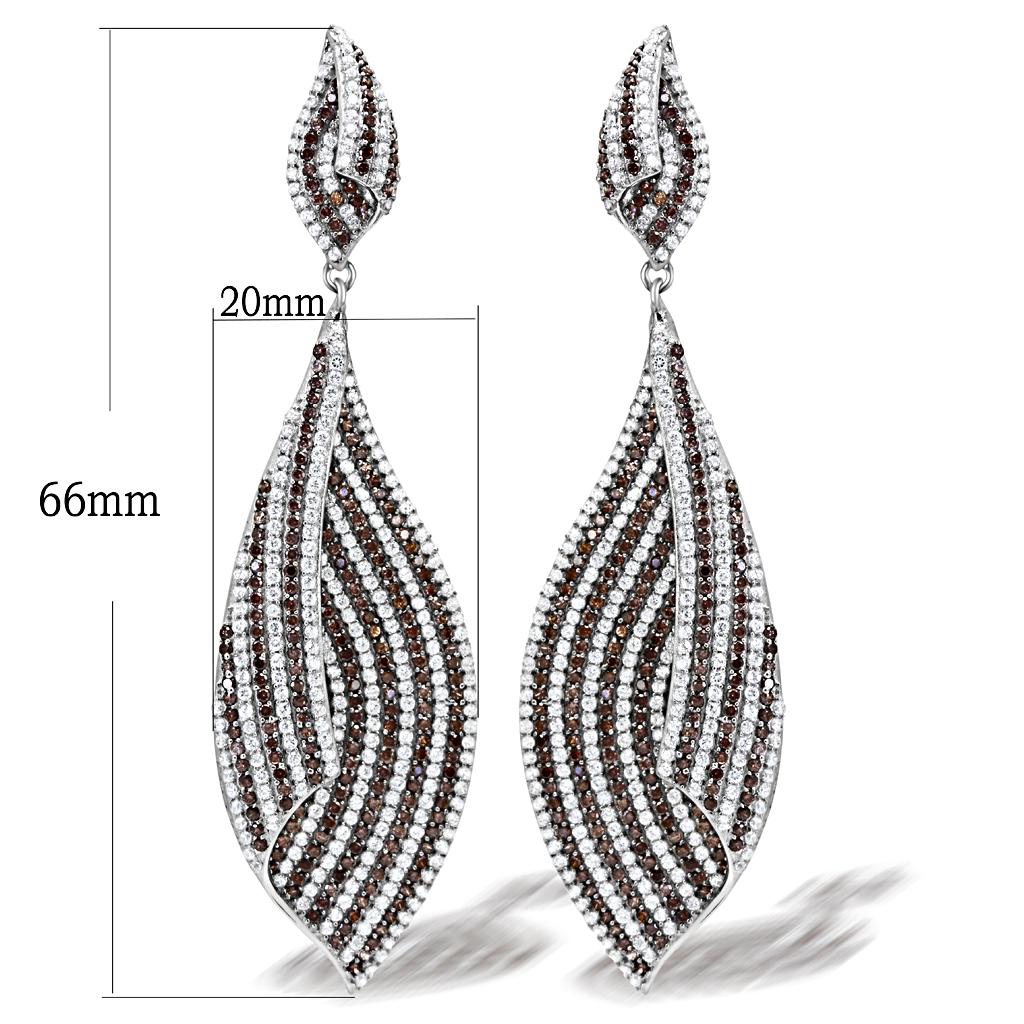 TS033 - Rhodium 925 Sterling Silver Earrings with Assorted  in Brown LuxuryLifeWay Online Store