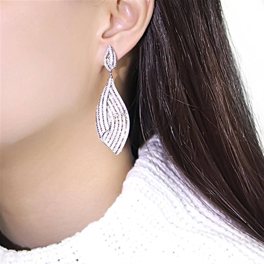 TS033 - Rhodium 925 Sterling Silver Earrings with Assorted  in Brown LuxuryLifeWay Online Store