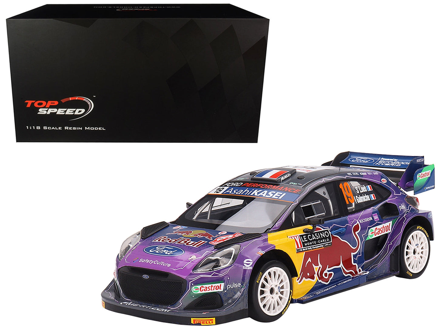 Ford Puma Rally1 #19 Sebastien Loeb - Isabelle Galmiche "M-Sport Ford WRT" Winner "Monte Carlo Rally" (2022) 1/18 Model Car by Top Speed LuxuryLifeWay Online Store