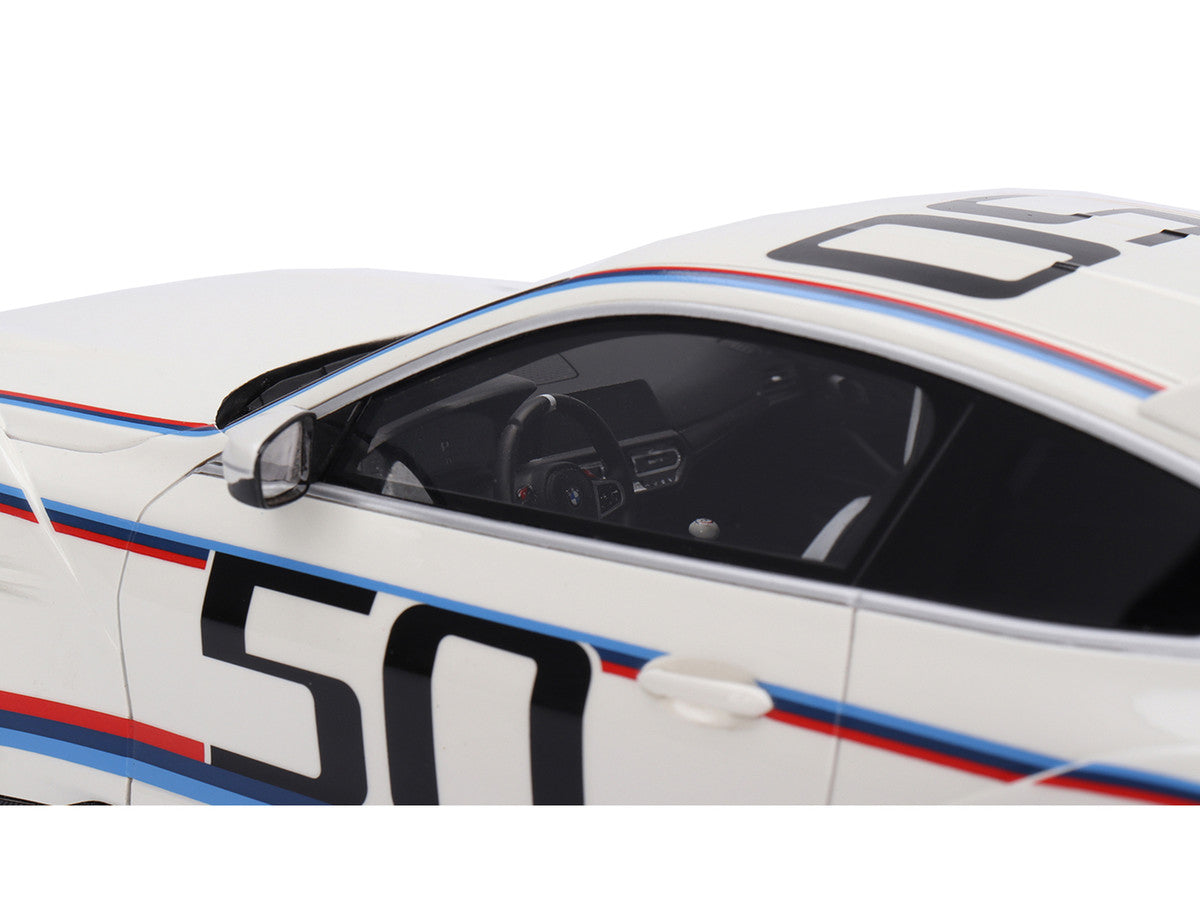 BMW M4 3.0 CSL #50 White with Blue and Red Stripes 1/18 Model Car by Top Speed LuxuryLifeWay Online Store