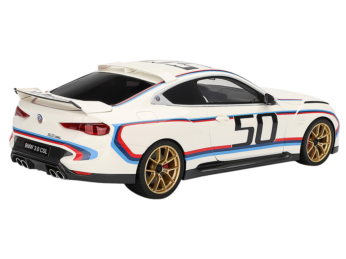 BMW M4 3.0 CSL #50 White with Blue and Red Stripes 1/18 Model Car by Top Speed LuxuryLifeWay Online Store