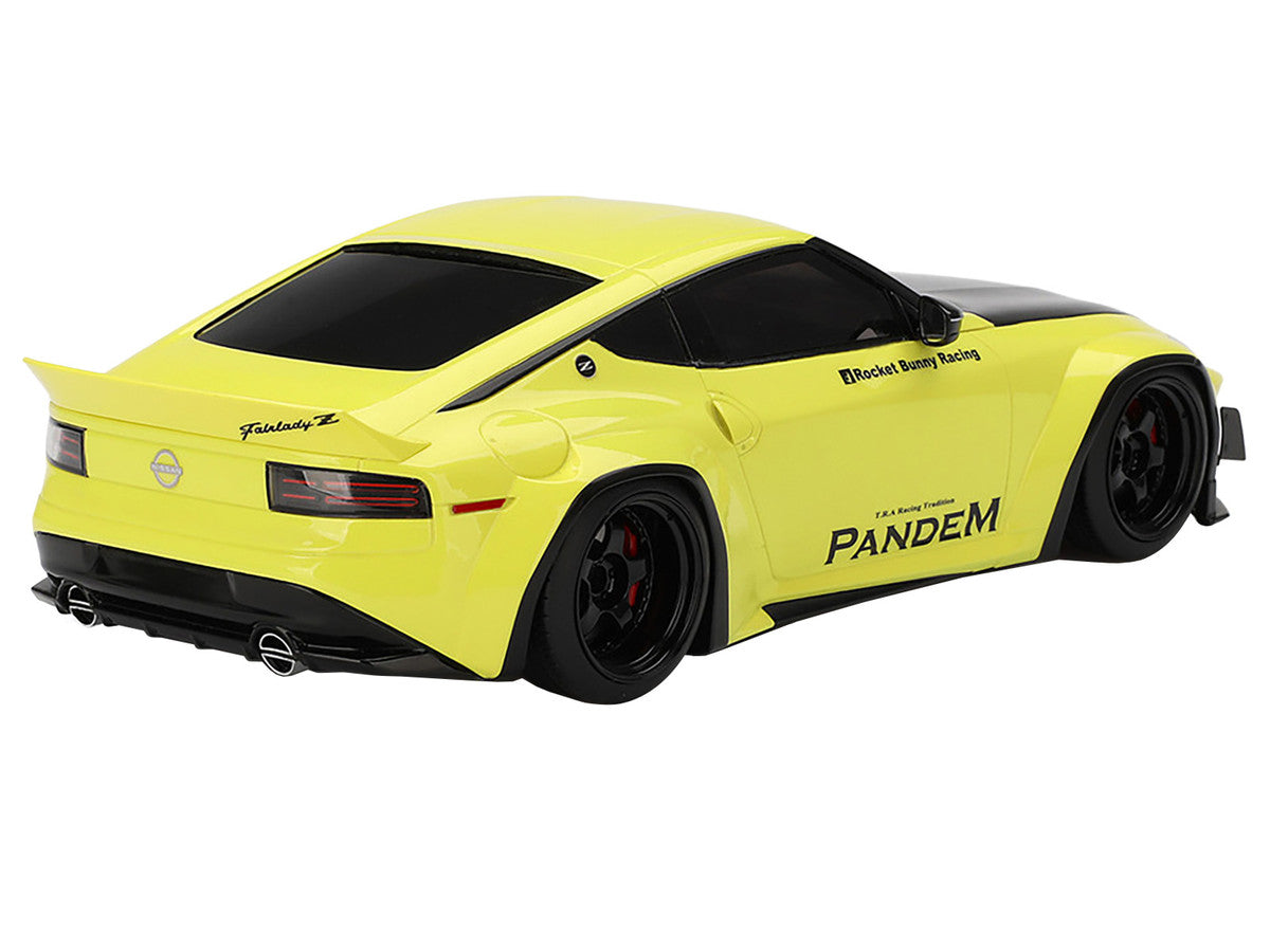 Nissan Z (RZ34) "Pandem" Ikazuchi Yellow with Matt Black Hood 1/18 Model Car by Top Speed LuxuryLifeWay Online Store