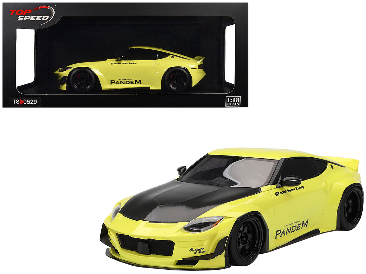 Nissan Z (RZ34) "Pandem" Ikazuchi Yellow with Matt Black Hood 1/18 Model Car by Top Speed LuxuryLifeWay Online Store