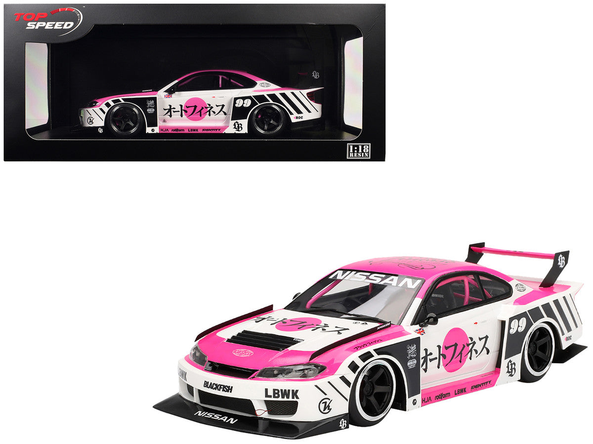 Nissan "LB-Super Silhouette" S15 SILVIA RHD (Right Hand Drive) #99 "Auto Finesse - SEMA 2023" White and Pink 1/18 Model Car by Top Speed LuxuryLifeWay Online Store