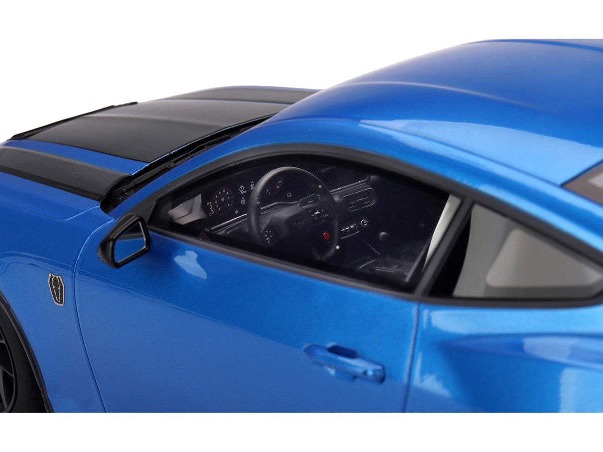 2024 Ford Mustang Dark Horse Grabber Blue Metallic with Black Hood Stripes 1/18 Model Car by Top Speed LuxuryLifeWay Online Store
