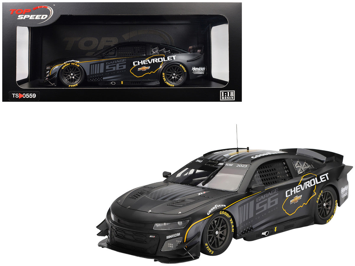 Chevrolet Camaro ZL1 #24 "Hendrick Motorsports Test Car" Matt Black with Graphics 1/18 Model Car by Top Speed LuxuryLifeWay Online Store