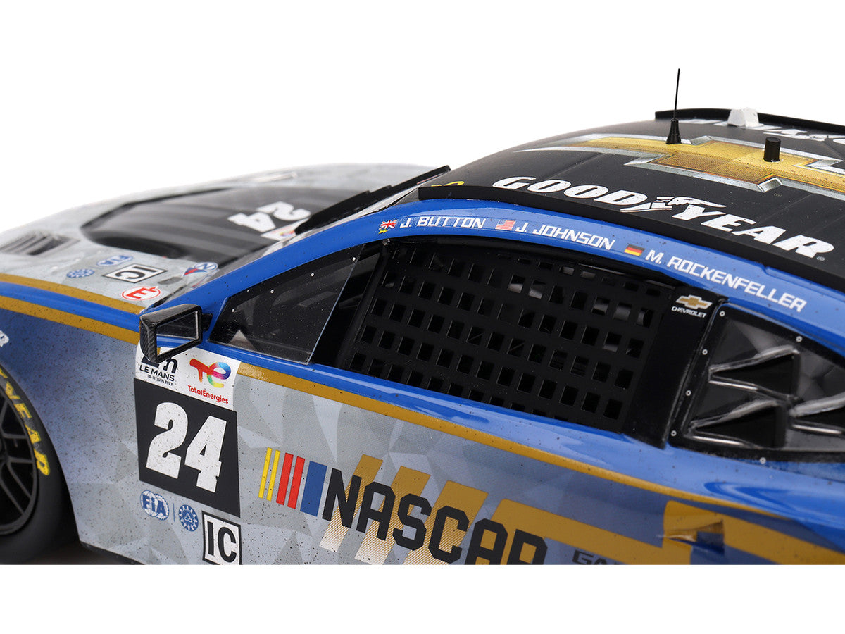 Chevrolet Camaro ZL1 #24 Jenson Button - Jimmie Johnson - Mike Rockenfeller (Post-Race Weathered Version) "Hendrick Motorsports - NASCAR Next Gen Garage 56" Innovative "24 Hours of Le Mans" (2023) 1/18 Model Car by Top Speed LuxuryLifeWay Online Store