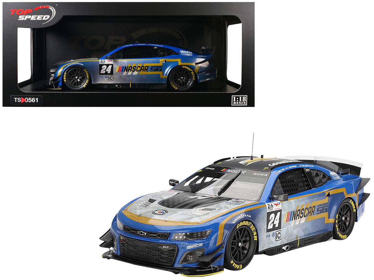 Chevrolet Camaro ZL1 #24 Jenson Button - Jimmie Johnson - Mike Rockenfeller (Post-Race Weathered Version) "Hendrick Motorsports - NASCAR Next Gen Garage 56" Innovative "24 Hours of Le Mans" (2023) 1/18 Model Car by Top Speed LuxuryLifeWay Online Store