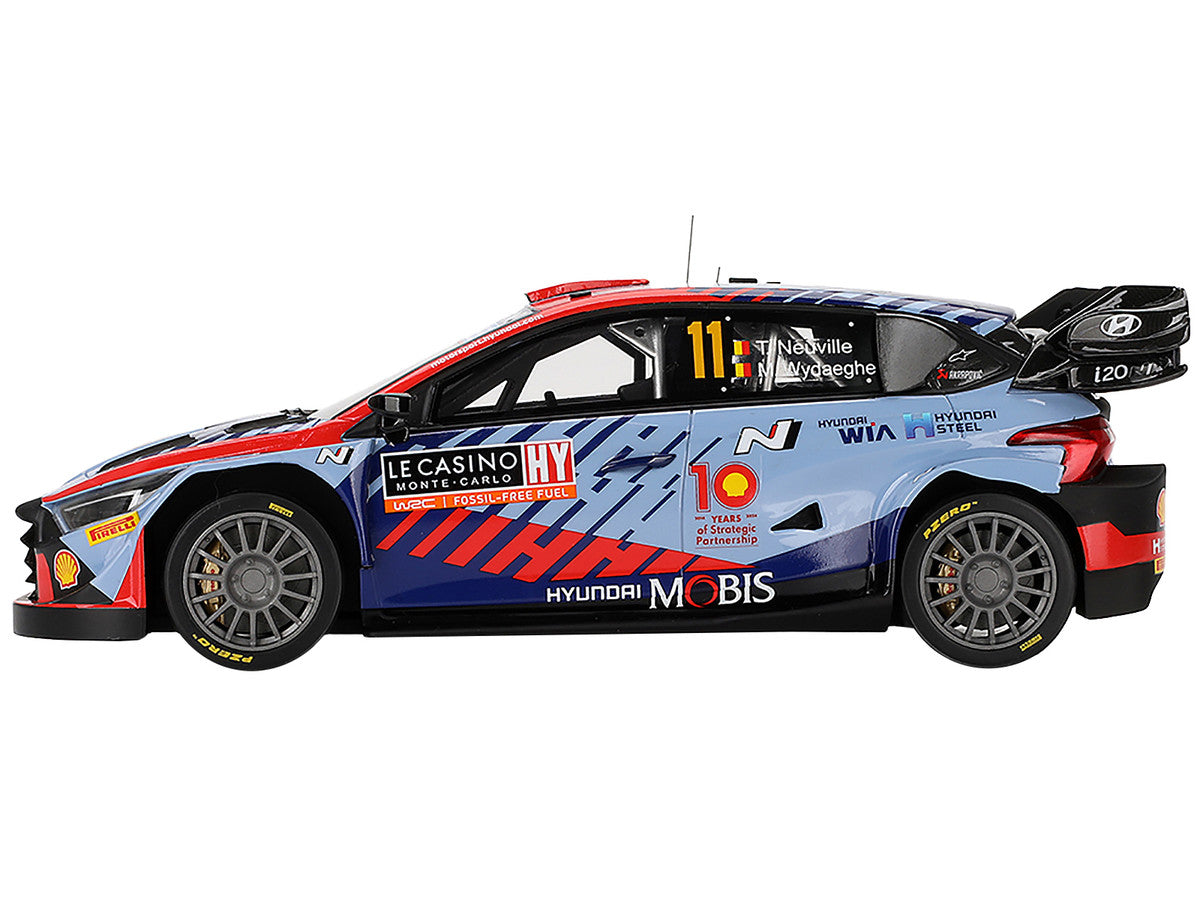 Hyundai i20 N Rally1 Hybrid #11 Thierry Neuville - Martijn Wydaeghe "Hyundai Shell Mobis WRT"  Winner WRC "Monte Carlo Rally" (2024) 1/18 Model Car by Top Speed LuxuryLifeWay Online Store