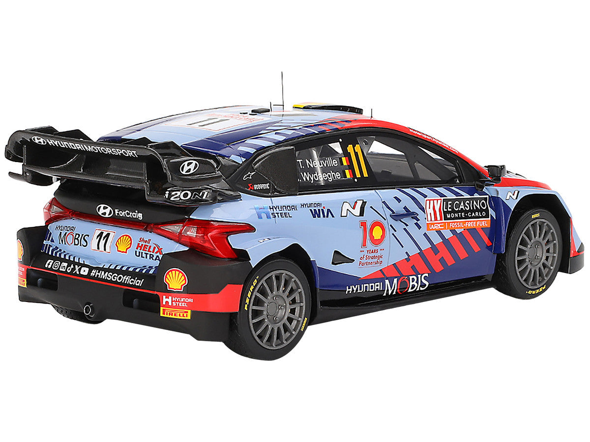 Hyundai i20 N Rally1 Hybrid #11 Thierry Neuville - Martijn Wydaeghe "Hyundai Shell Mobis WRT"  Winner WRC "Monte Carlo Rally" (2024) 1/18 Model Car by Top Speed LuxuryLifeWay Online Store
