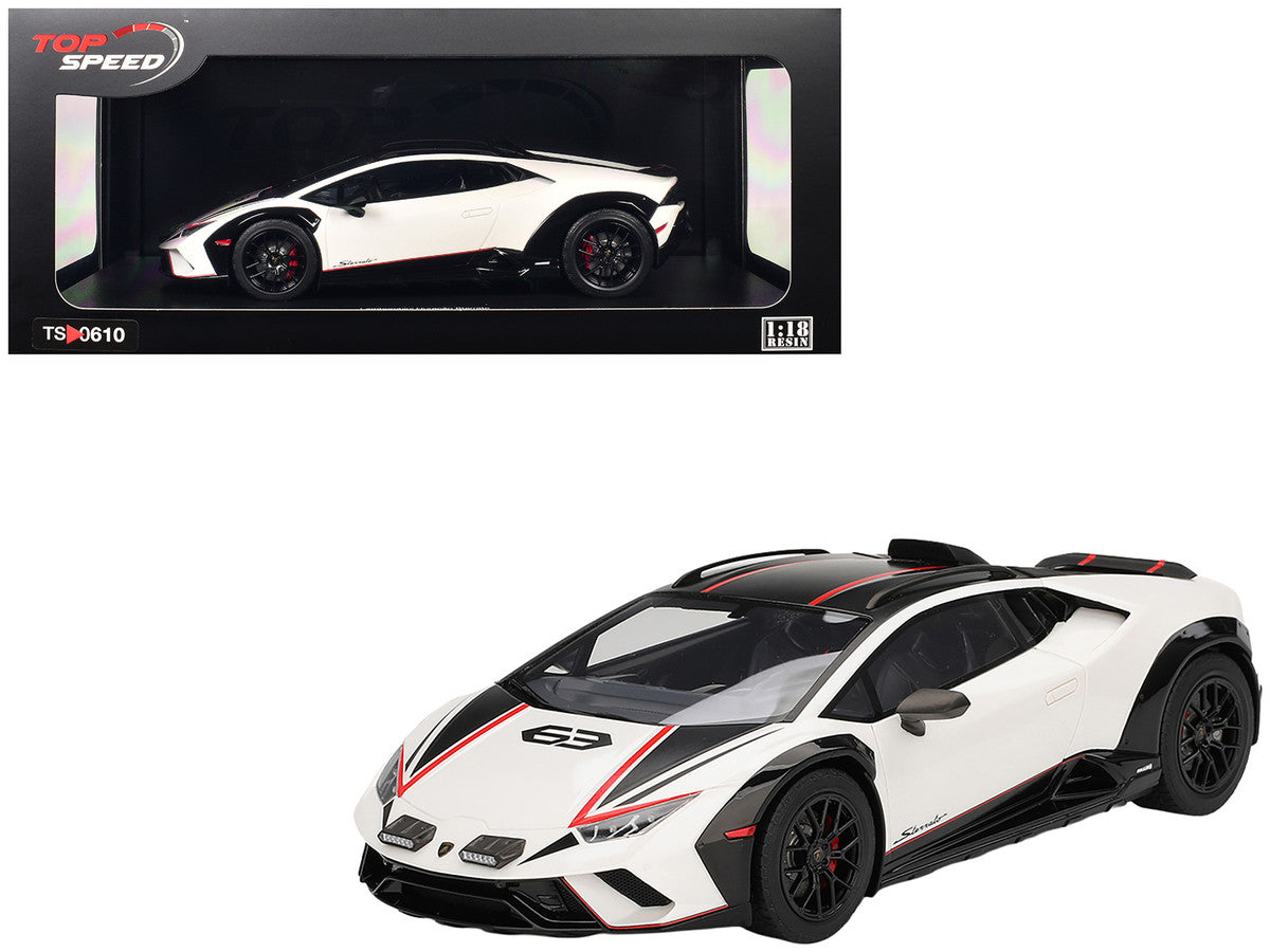 Lamborghini Huracan Sterrato Bianco Asopo White with Matt Black Top and Red Stripes 1/18 Model Car by Top Speed LuxuryLifeWay Online Store
