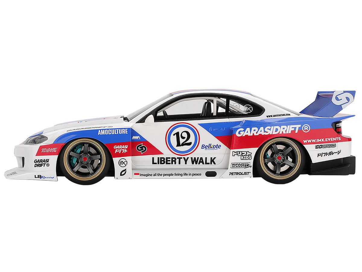 Nissan "LB-Super Silhouette" S15 SILVIA RHD (Right Hand Drive) #12 "GARASIDRIFT" White with Red and Blue Graphics 1/18 Model Car by Top Speed LuxuryLifeWay Online Store