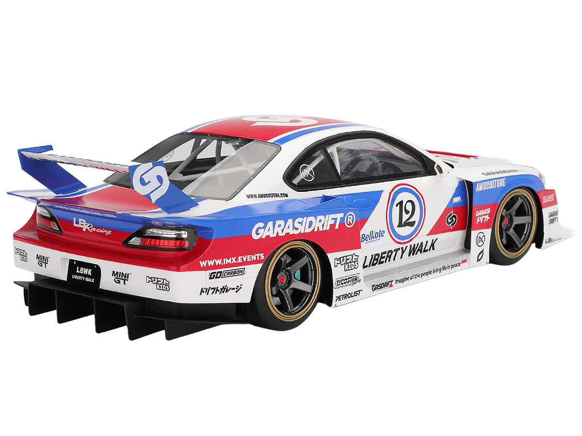 Nissan "LB-Super Silhouette" S15 SILVIA RHD (Right Hand Drive) #12 "GARASIDRIFT" White with Red and Blue Graphics 1/18 Model Car by Top Speed LuxuryLifeWay Online Store