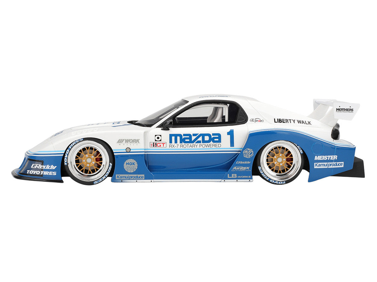 Mazda RX-7 LB-Super Silhouette RHD (Right Hand Drive) #1 Jeremy Barnes - Pete Halsmer "IMSA" White and Blue 1/18 Model Car by Top Speed LuxuryLifeWay Online Store