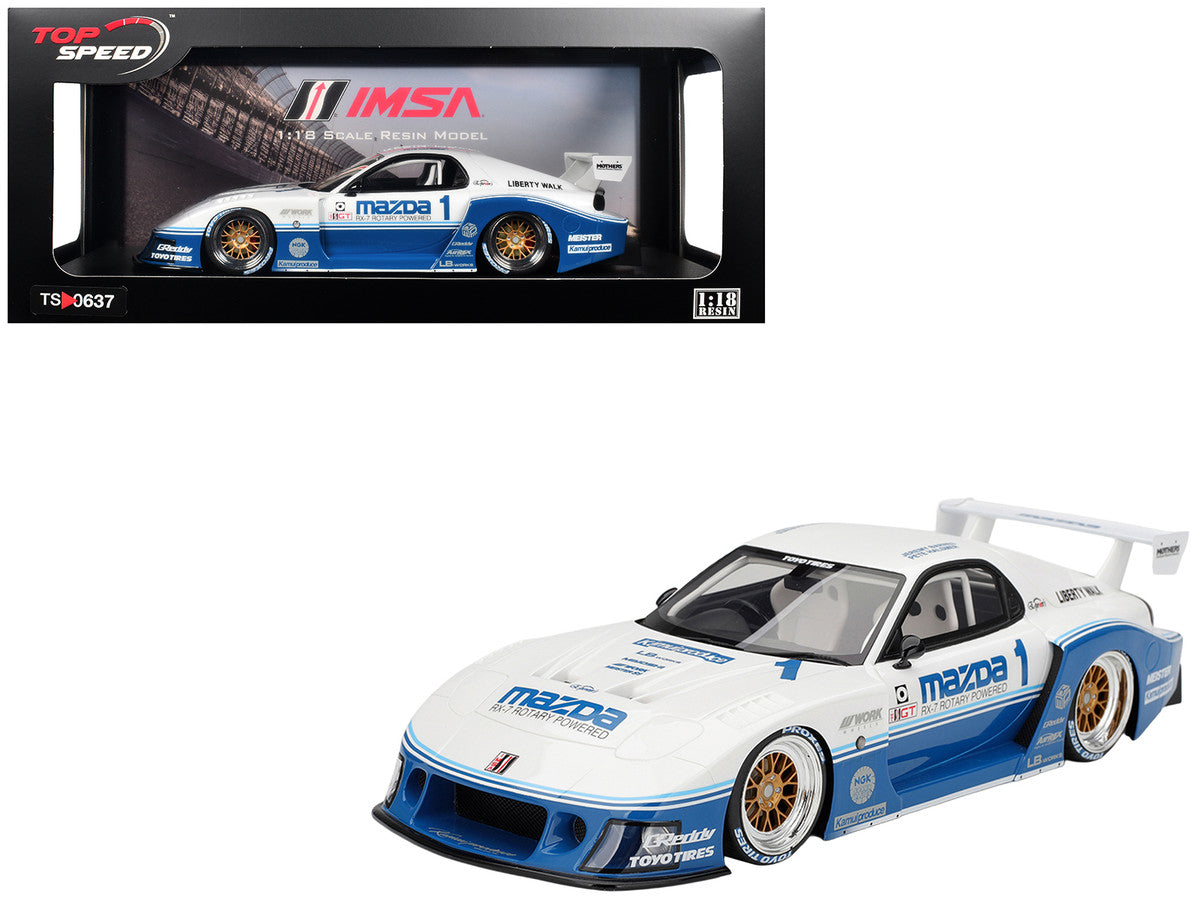 Mazda RX-7 LB-Super Silhouette RHD (Right Hand Drive) #1 Jeremy Barnes - Pete Halsmer "IMSA" White and Blue 1/18 Model Car by Top Speed LuxuryLifeWay Online Store