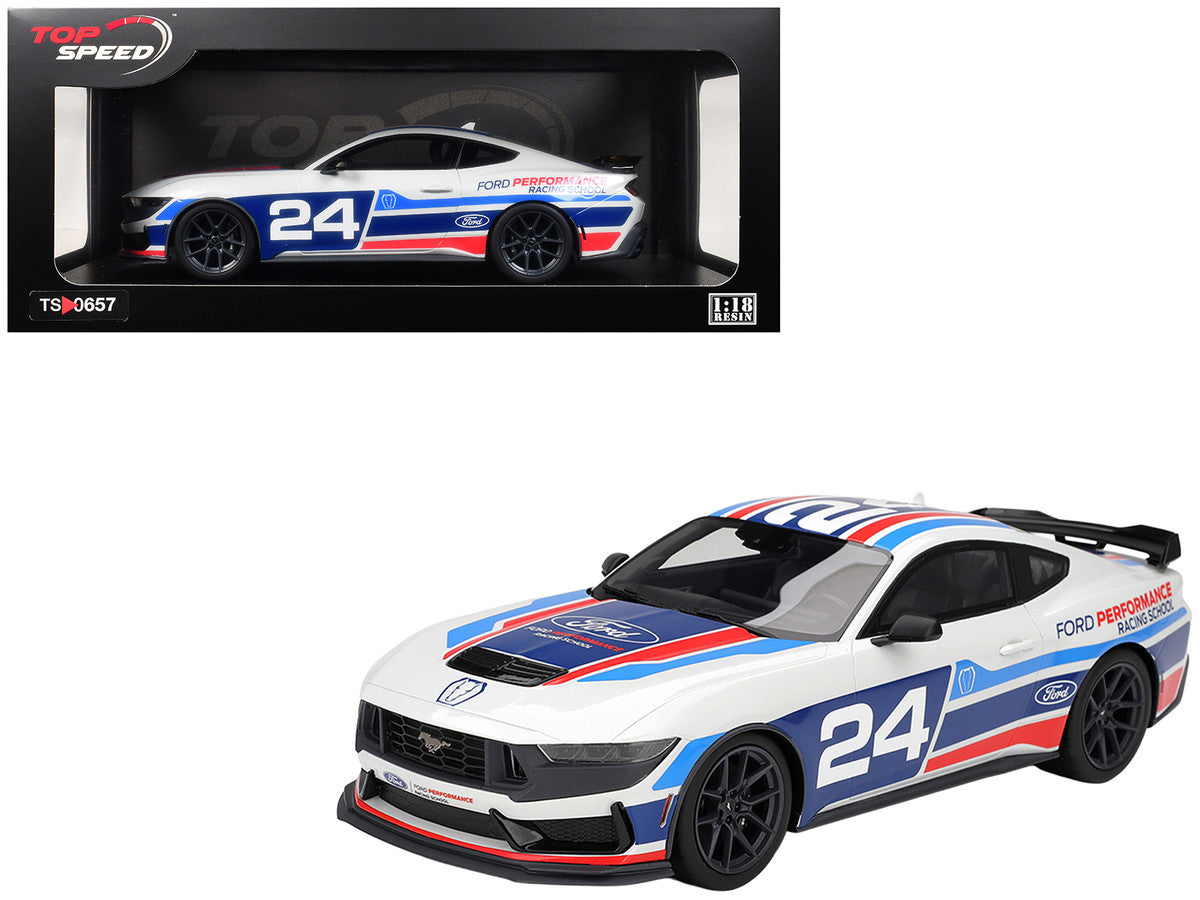 Ford Mustang Dark Horse #24 "Ford Performance Racing School" White with Graphics 1/18 Model Car by Top Speed LuxuryLifeWay Online Store