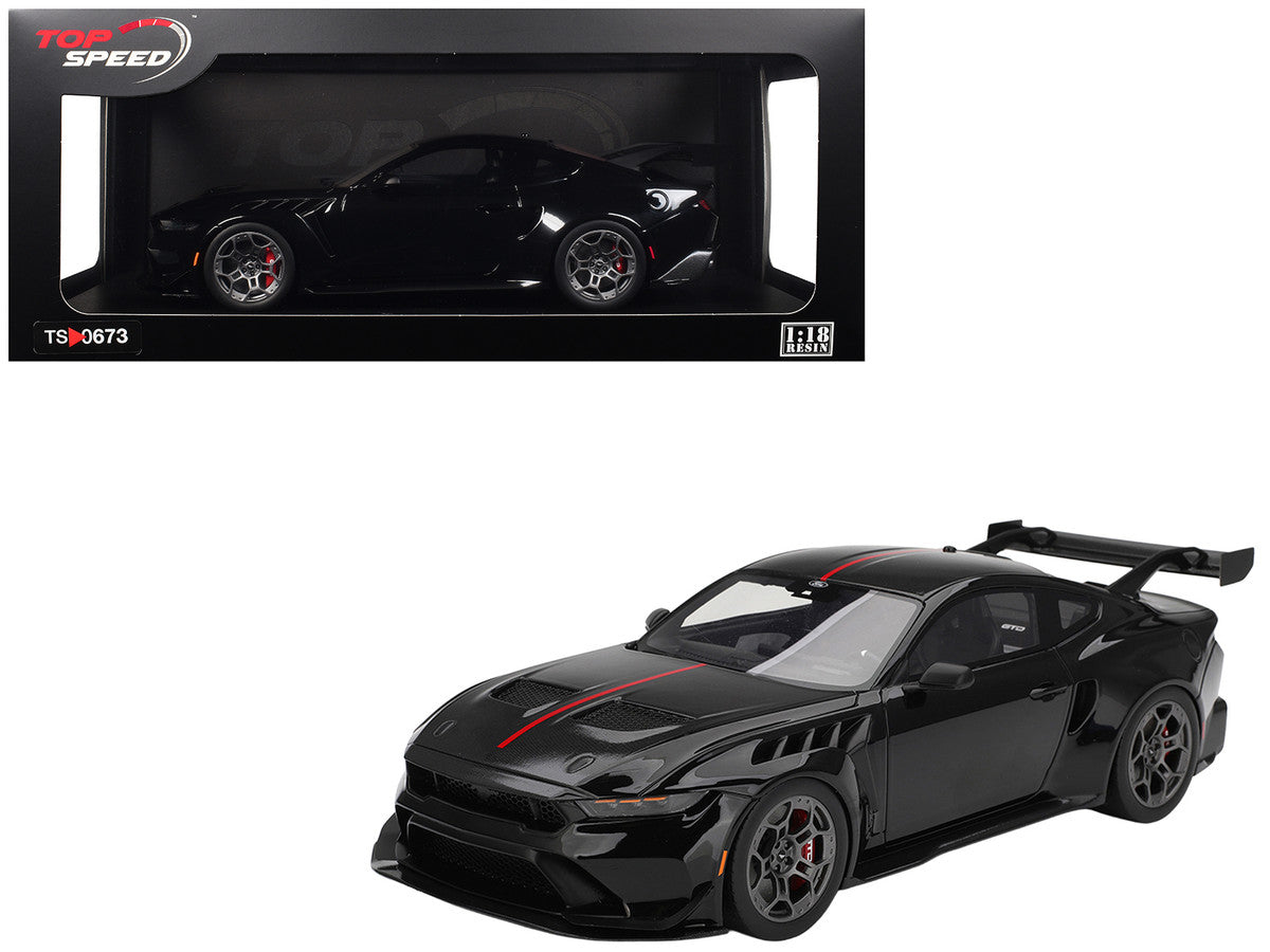 Ford Mustang GTD Shadow Black with Red Stripe 1/18 Model Car by Top Speed LuxuryLifeWay Online Store