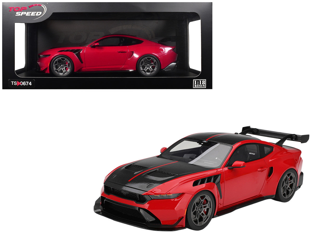 Ford Mustang GTD Race Red and Carbon Fiber with Red Stripe 1/18 Model Car by Top Speed LuxuryLifeWay Online Store