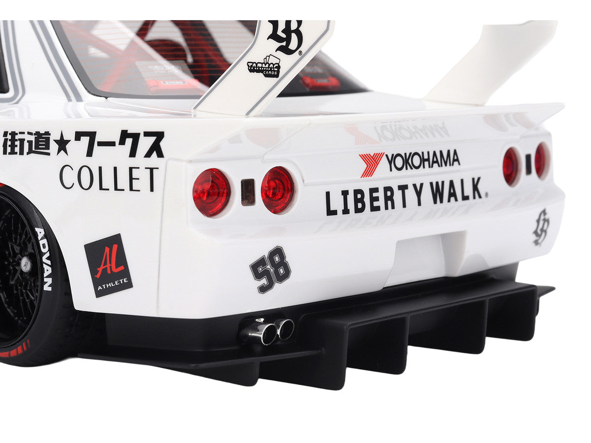 Nissan Skyline GT-R (R32) RHD (Right Hand Drive) #58 "LBWK - Kaido Works" White with Gray Stripes and Graphics "Tokyo Auto Salon (TAS) 2025" 1/18 Model Car by Top Speed LuxuryLifeWay Online Store